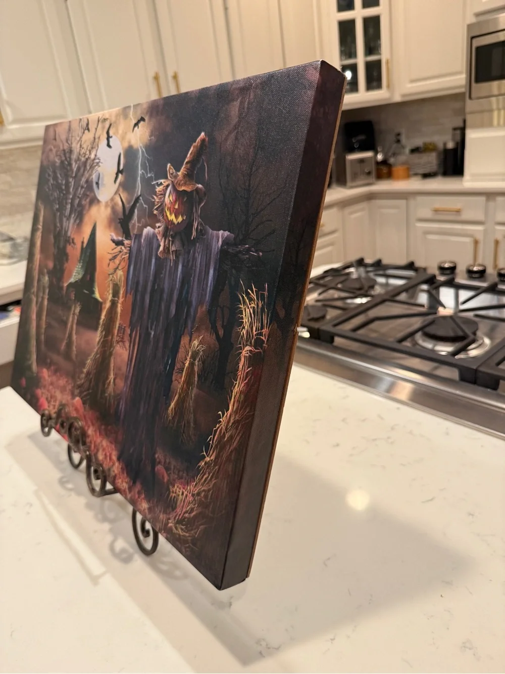 LED Halloween Scarecrow Canvas Wall Art Haunted House Light-Up Decor 20” x 15”